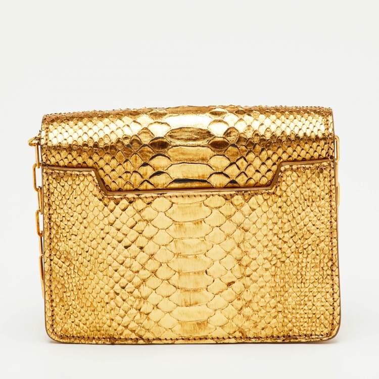 مملوكة مسبقًا Tom Ford Metallic Gold Python Natalia Chain Crossbody Bag