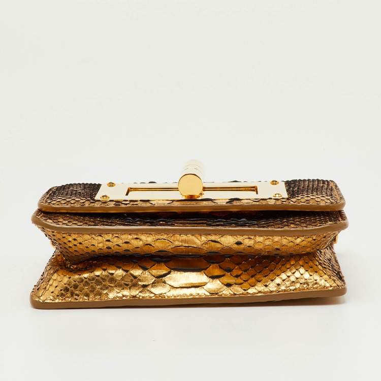 مملوكة مسبقًا Tom Ford Metallic Gold Python Natalia Chain Crossbody Bag