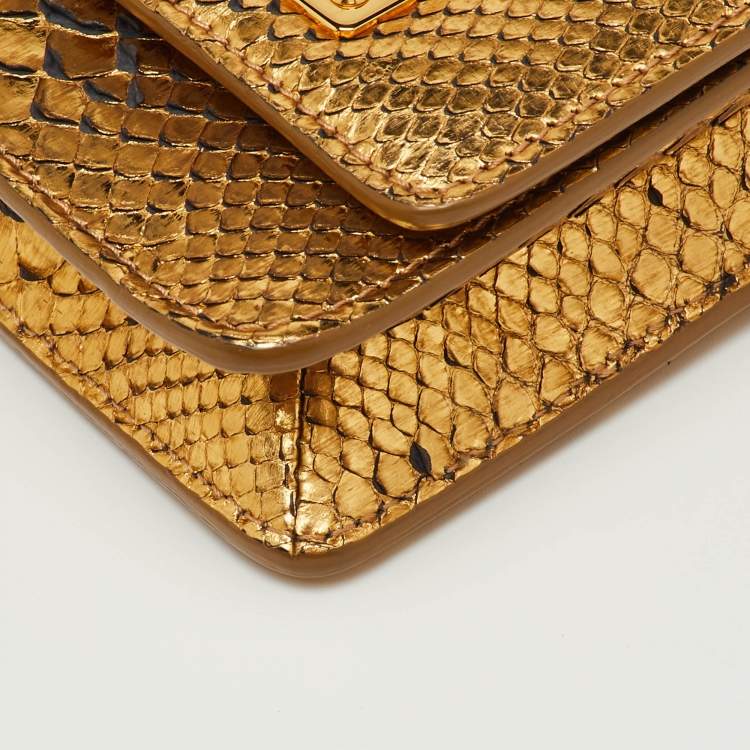 مملوكة مسبقًا Tom Ford Metallic Gold Python Natalia Chain Crossbody Bag