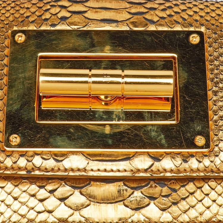 مملوكة مسبقًا Tom Ford Metallic Gold Python Natalia Chain Crossbody Bag