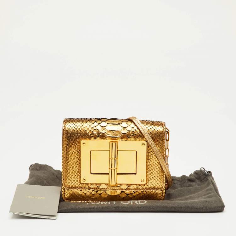 مملوكة مسبقًا Tom Ford Metallic Gold Python Natalia Chain Crossbody Bag