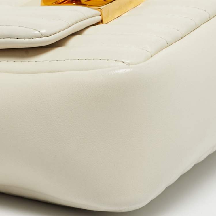 Pre Owned Tom Ford Natalia Mini Off White Quilted Striped Shoulder Bag