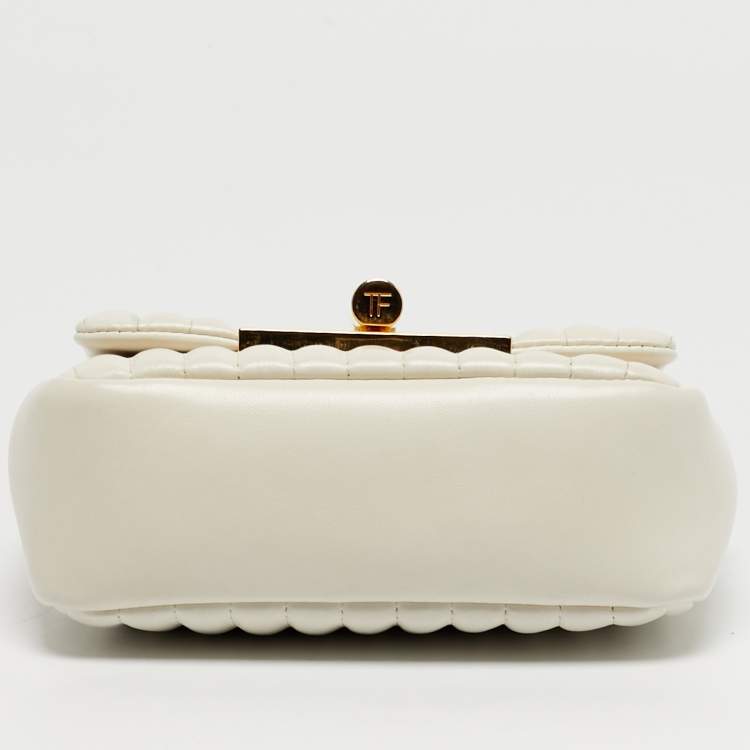 Pre Owned Tom Ford Natalia Mini Off White Quilted Striped Shoulder Bag