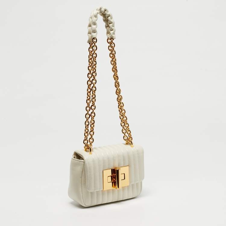Pre Owned Tom Ford Natalia Mini Off White Quilted Striped Shoulder Bag