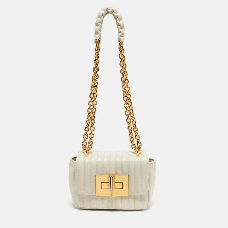Pre Owned Tom Ford Natalia Mini Off White Quilted Striped Shoulder Bag