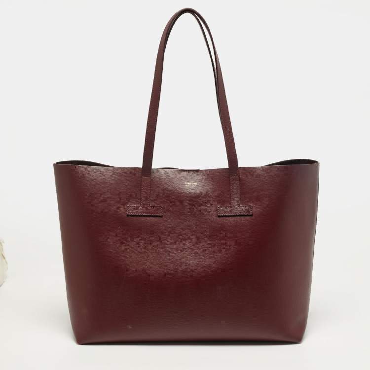 Pre Owned Tom Ford T Dark Red Leather Shopper Tote