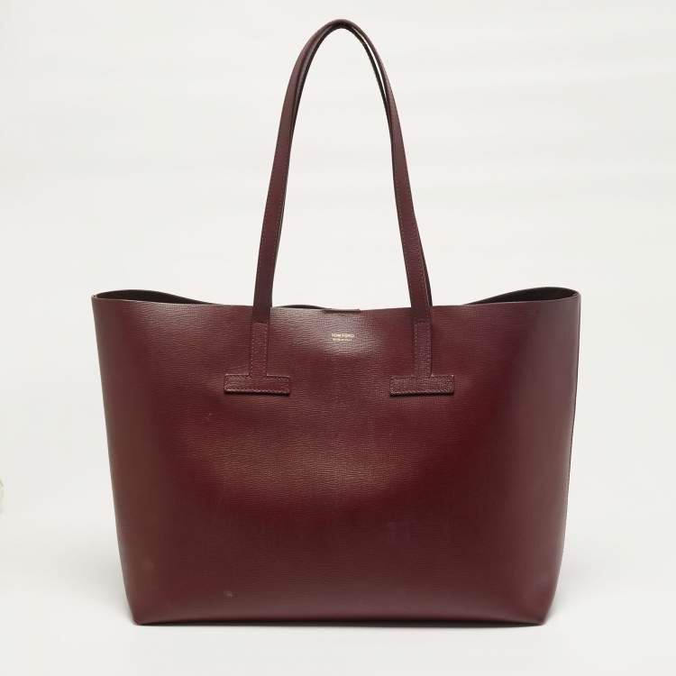 Pre Owned Tom Ford T Dark Red Leather Shopper Tote