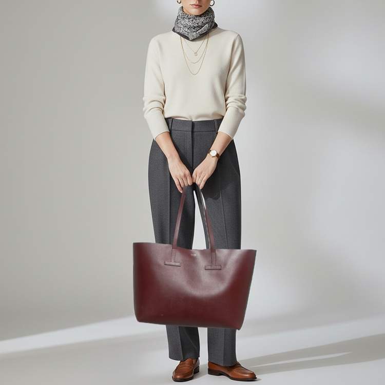 Pre Owned Tom Ford T Dark Red Leather Shopper Tote