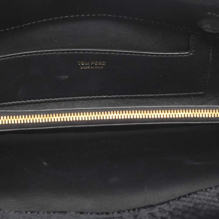 Pre Owned Tom Ford Ava Black Python Print Velvet Clutch