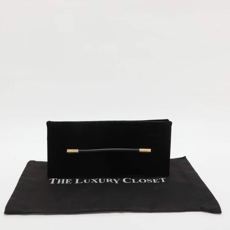 Pre Owned Tom Ford Ava Black Python Print Velvet Clutch