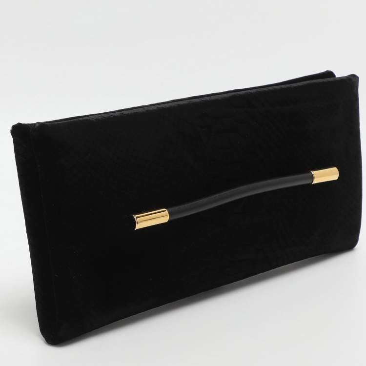 Pre Owned Tom Ford Ava Black Python Print Velvet Clutch