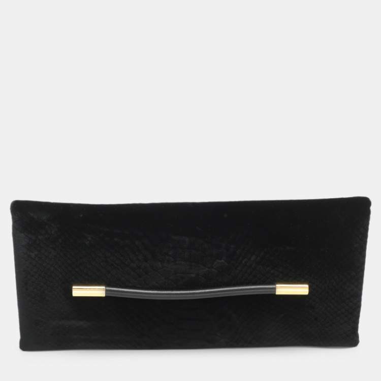 Pre Owned Tom Ford Ava Black Python Print Velvet Clutch