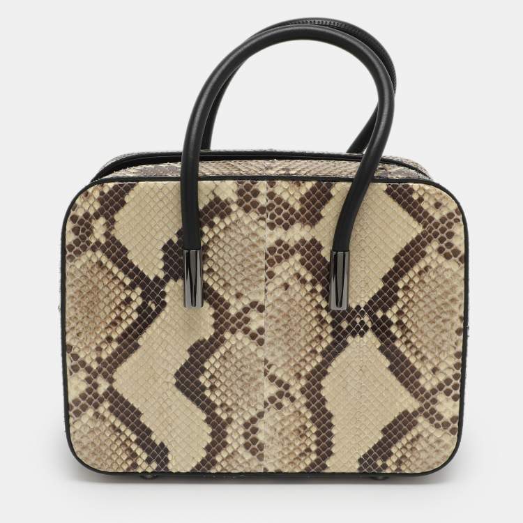 Pre Owned Tom Ford Black/Beige Leather and Python Leather Satchel
