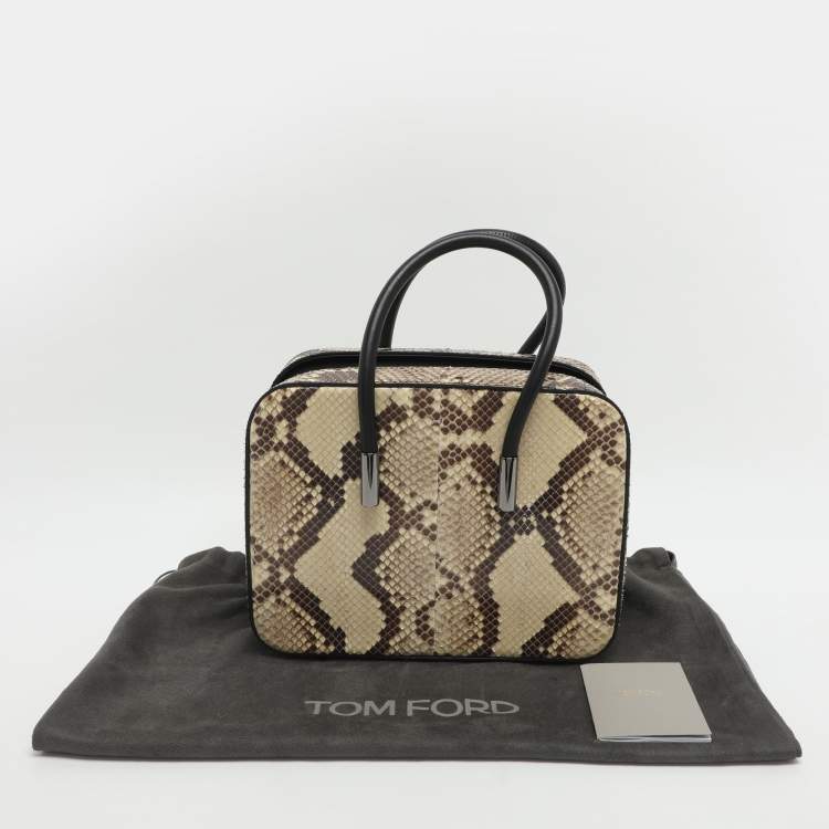 Pre Owned Tom Ford Black/Beige Leather and Python Leather Satchel