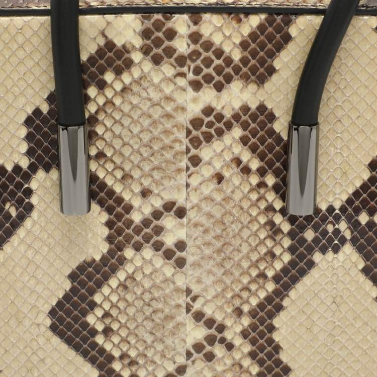 Pre Owned Tom Ford Black/Beige Leather and Python Leather Satchel