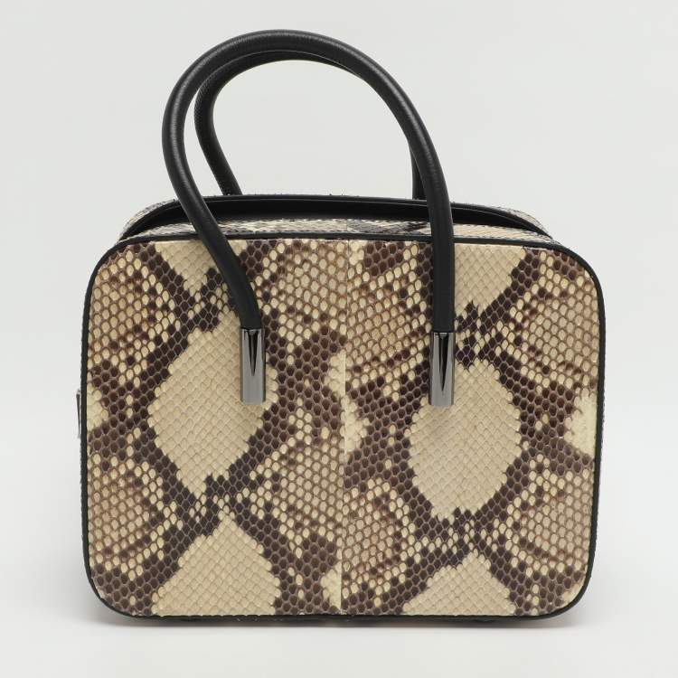 Pre Owned Tom Ford Black/Beige Leather and Python Leather Satchel