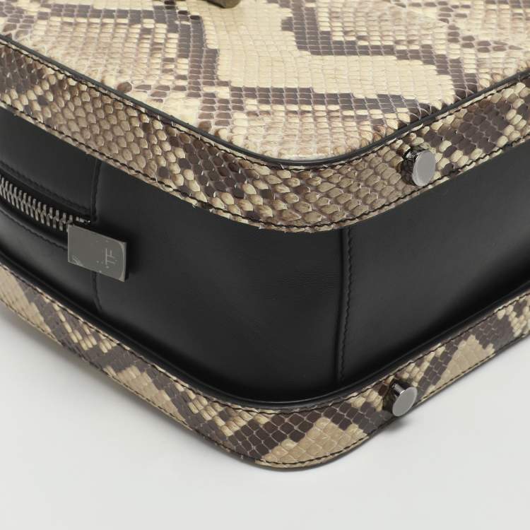 Pre Owned Tom Ford Black/Beige Leather and Python Leather Satchel