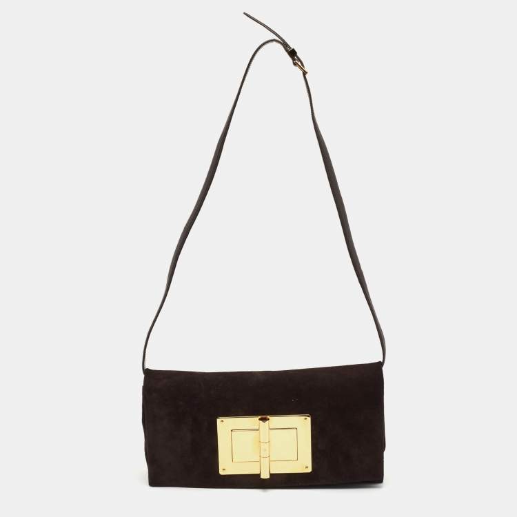 مملوكة مسبقًا Tom Ford Natalia Dark Brown Nubuck Leather Convertible Clutch