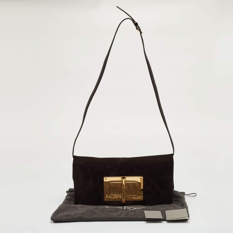 مملوكة مسبقًا Tom Ford Natalia Dark Brown Nubuck Leather Convertible Clutch