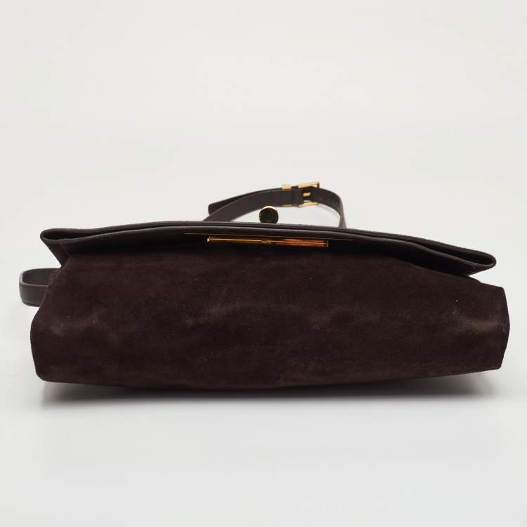 مملوكة مسبقًا Tom Ford Natalia Dark Brown Nubuck Leather Convertible Clutch