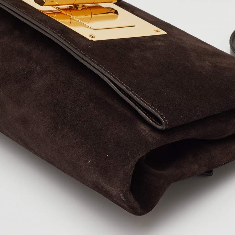 مملوكة مسبقًا Tom Ford Natalia Dark Brown Nubuck Leather Convertible Clutch