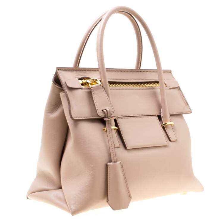 Pre Owned Tom Ford Beige Leather Icon Top Handle Bag