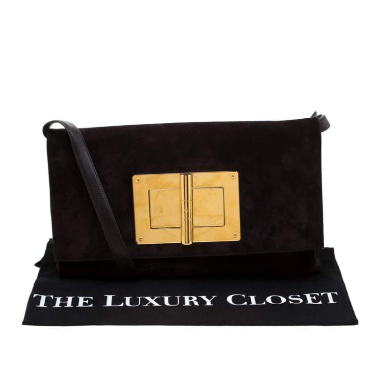 Pre Owned Tom Ford Dark Brown Nubuck leather Natalia Convertible Clutch