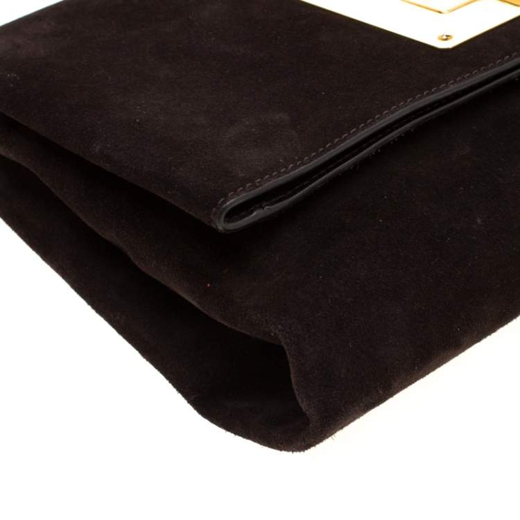 Pre Owned Tom Ford Dark Brown Nubuck leather Natalia Convertible Clutch
