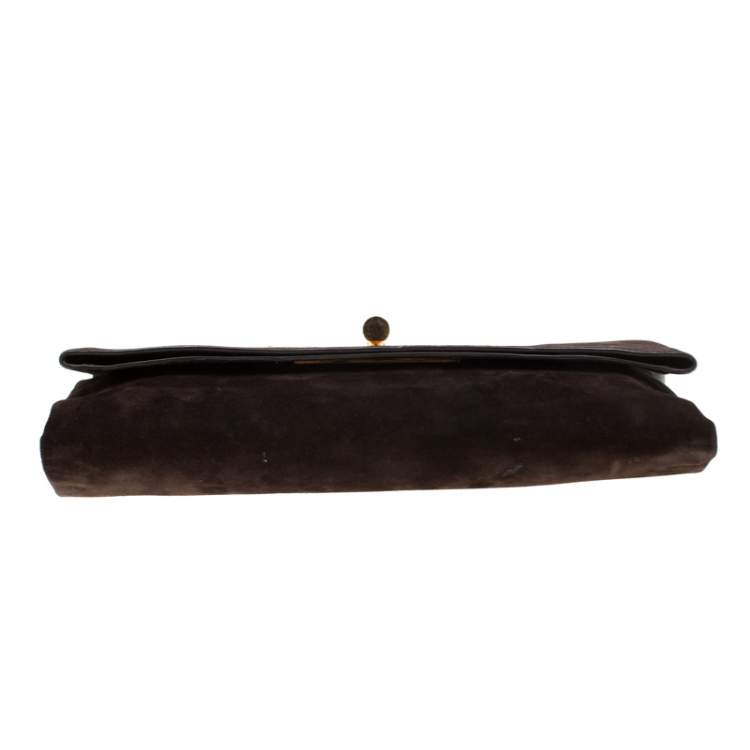 Pre Owned Tom Ford Dark Brown Nubuck leather Natalia Convertible Clutch