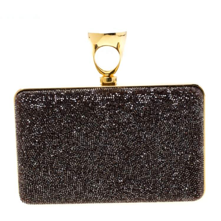 Pre Owned Tom Ford Brown Gems Embellished Ring Clutch