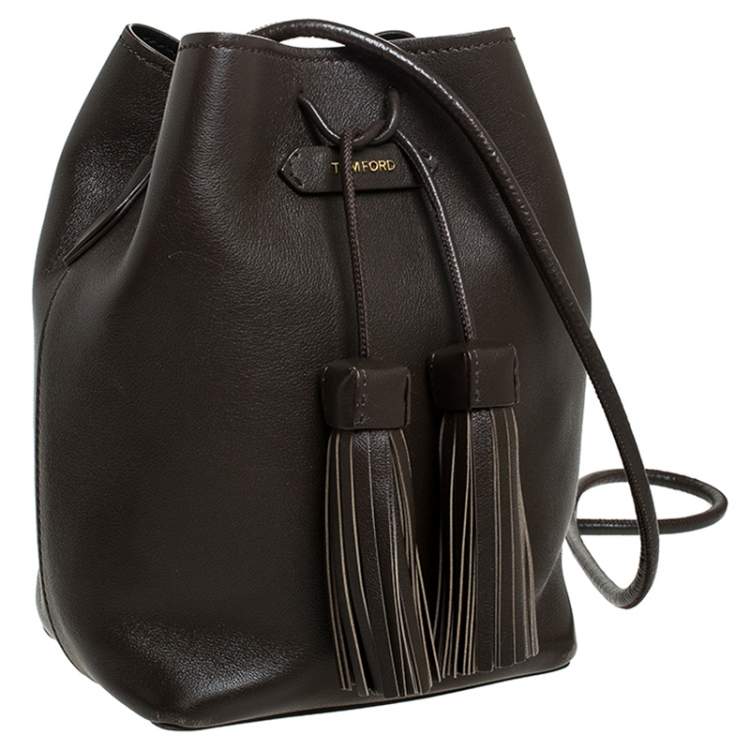 Pre Owned Tom Ford Brown Leather Double Tassel Bucket Bag