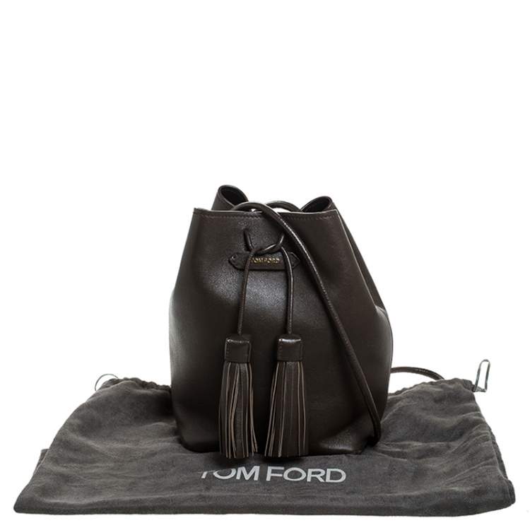 Pre Owned Tom Ford Brown Leather Double Tassel Bucket Bag