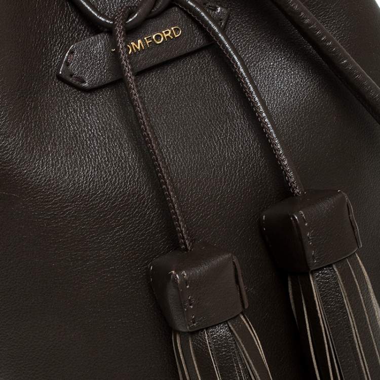 Pre Owned Tom Ford Brown Leather Double Tassel Bucket Bag