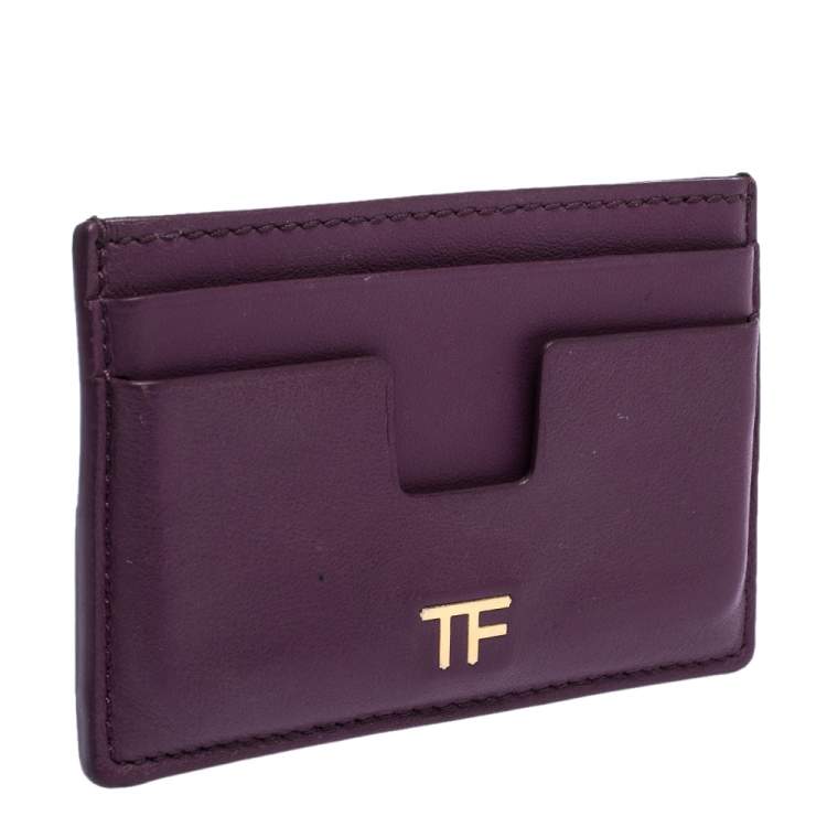 Pre Owned Tom Ford Purple Leather T Bar Card Holder 