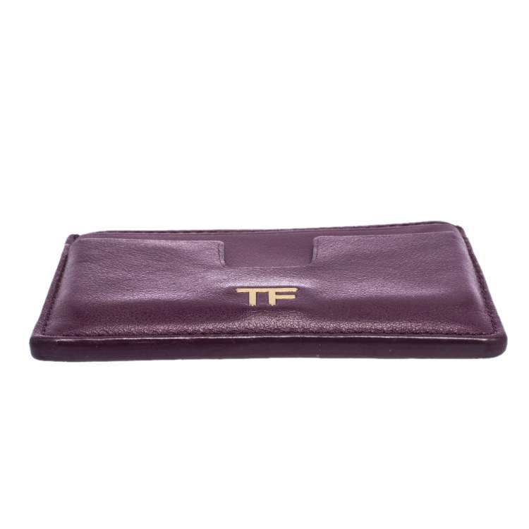 Pre Owned Tom Ford Purple Leather T Bar Card Holder 