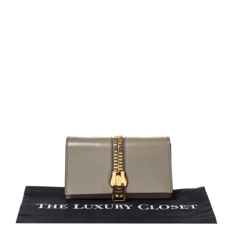Pre Owned Tom Ford Beige Small Zip Front Leather Clutch