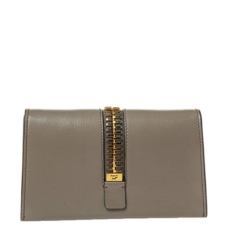 Pre Owned Tom Ford Beige Small Zip Front Leather Clutch