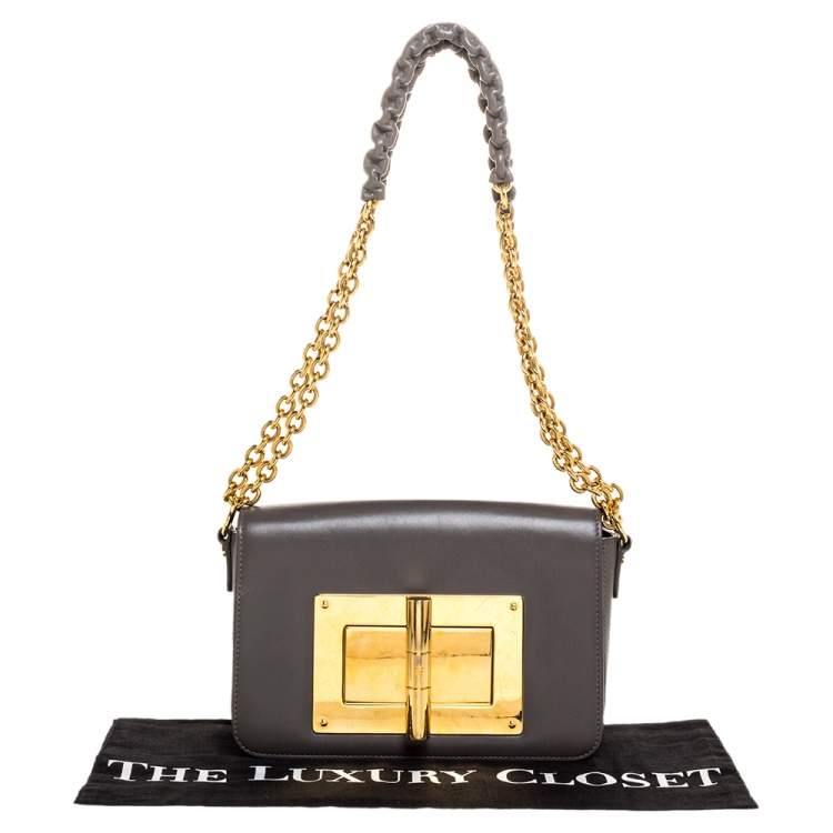Pre Owned Tom Ford Grey Leather Small Chain Natalia Shoulder Bag