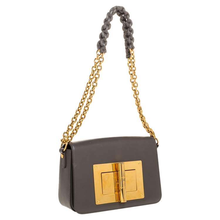Pre Owned Tom Ford Grey Leather Small Chain Natalia Shoulder Bag