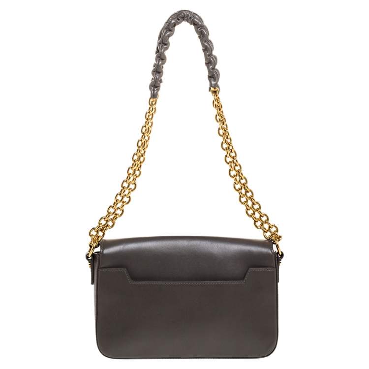 Pre Owned Tom Ford Grey Leather Small Chain Natalia Shoulder Bag