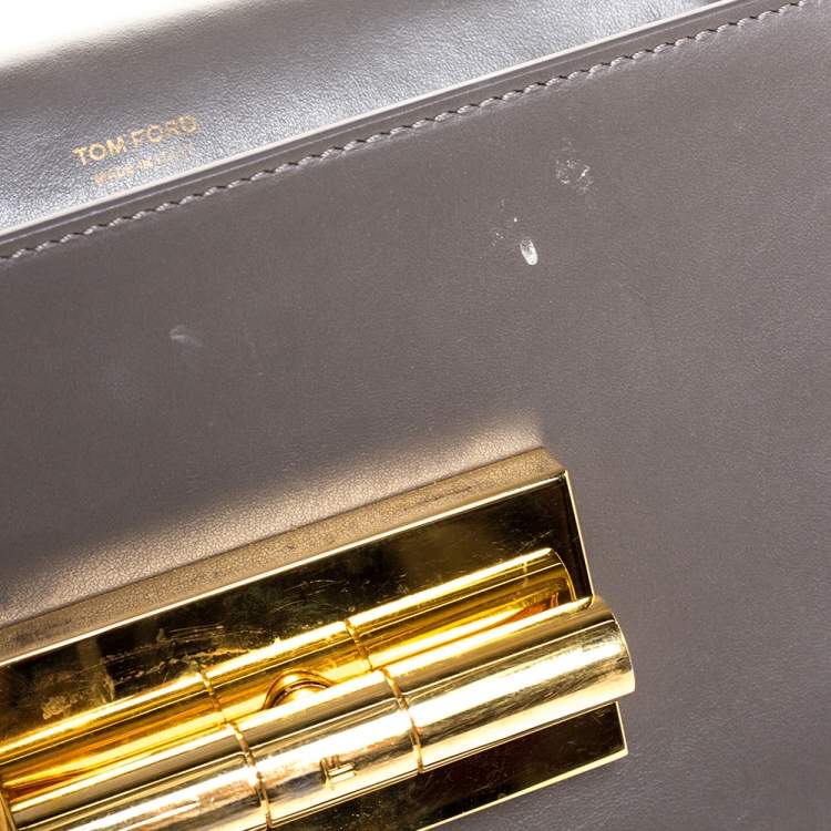 Pre Owned Tom Ford Grey Leather Small Chain Natalia Shoulder Bag