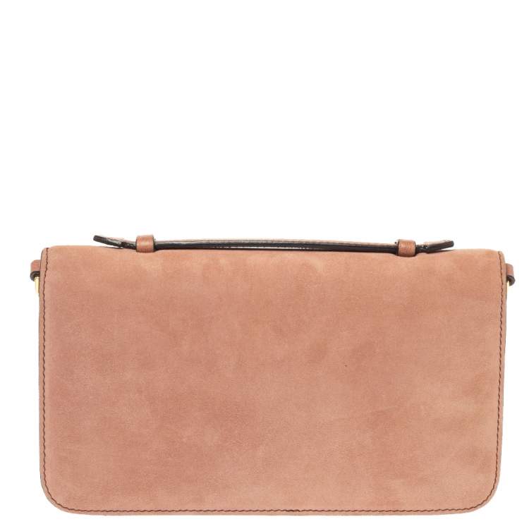 Pre Owned Tom Ford Nude Pink Suede Zip Detail Flap Clutch Bag