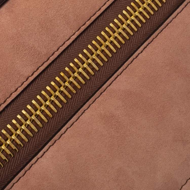 Pre Owned Tom Ford Nude Pink Suede Zip Detail Flap Clutch Bag