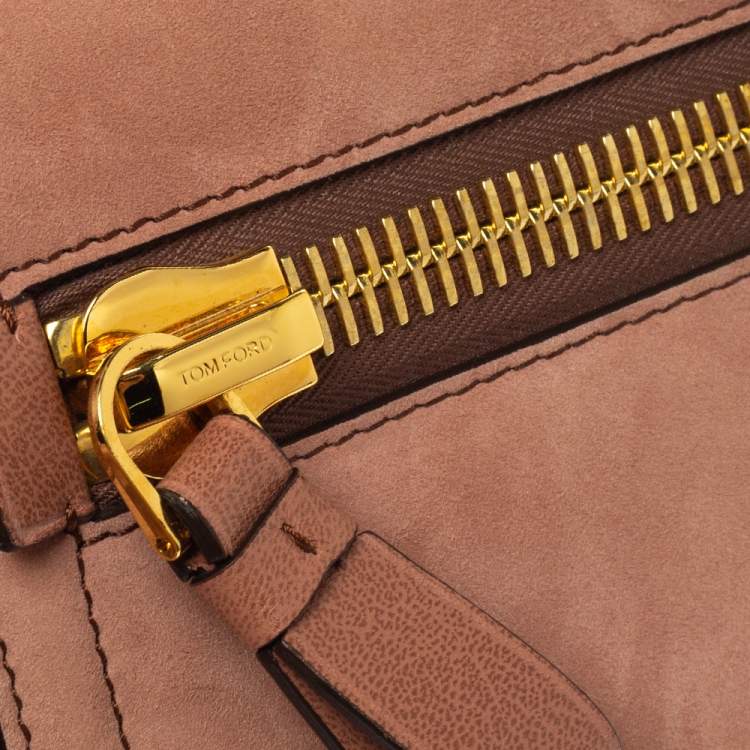 Pre Owned Tom Ford Nude Pink Suede Zip Detail Flap Clutch Bag