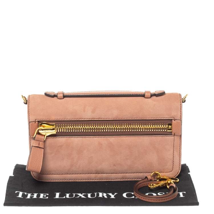 Pre Owned Tom Ford Nude Pink Suede Zip Detail Flap Clutch Bag