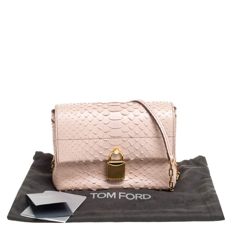 Pre Owned Tom Ford Blush Nude Beige Python Padlock Flap Chain Crossbody Bag