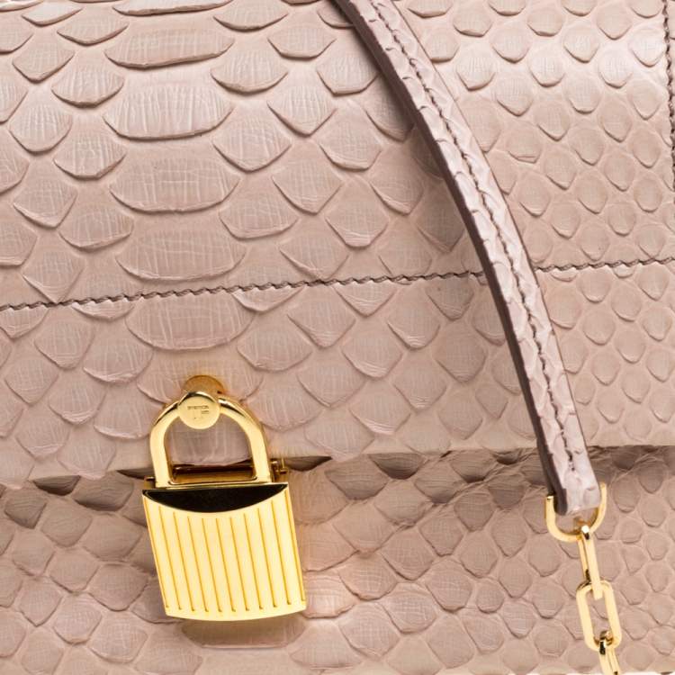 Pre Owned Tom Ford Blush Nude Beige Python Padlock Flap Chain Crossbody Bag