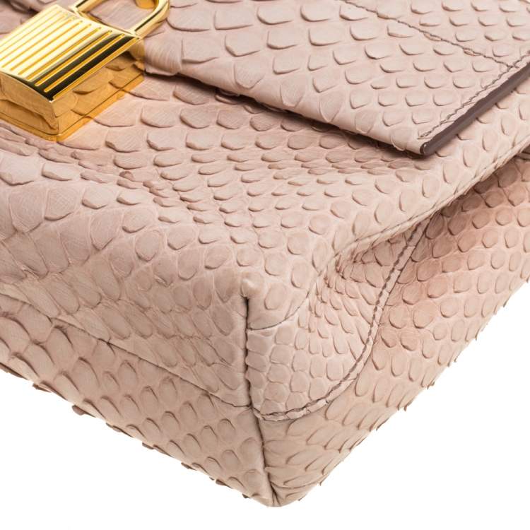 Pre Owned Tom Ford Blush Nude Beige Python Padlock Flap Chain Crossbody Bag