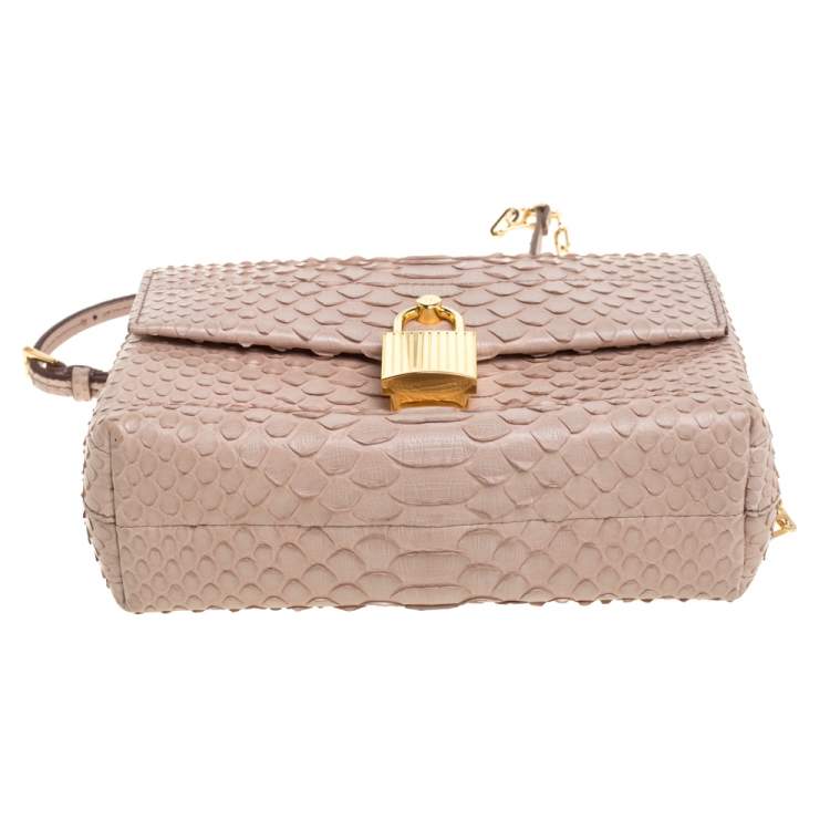 Pre Owned Tom Ford Blush Nude Beige Python Padlock Flap Chain Crossbody Bag
