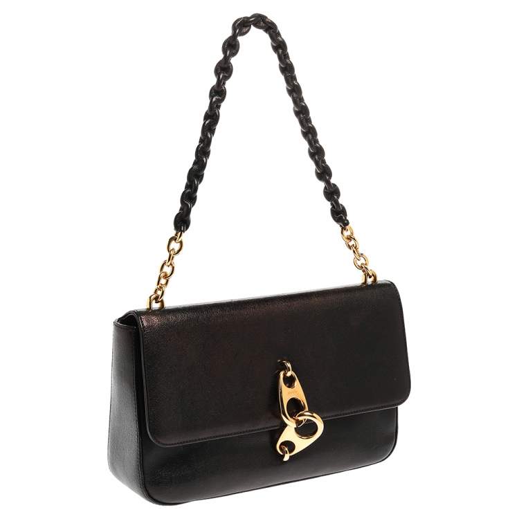 Pre Owned Tom Ford Black Leather Carine Flap Bag